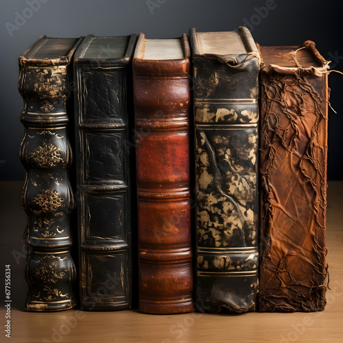 row of old leather books covers