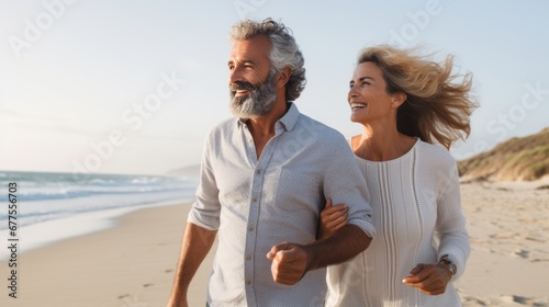 portrait shot of marry couple standing hand hold together watching beautiful wave and ocean against blue clear sky travel concept