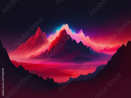 Volcanic Horizon. An evocative illustration of a volcanic landscape, capturing the raw beauty of nature's power, meticulously crafted and generated by AI