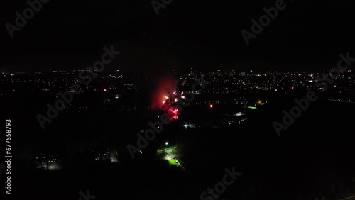 Aerial shot of fireworks being set off on bonfire night in the UK photo