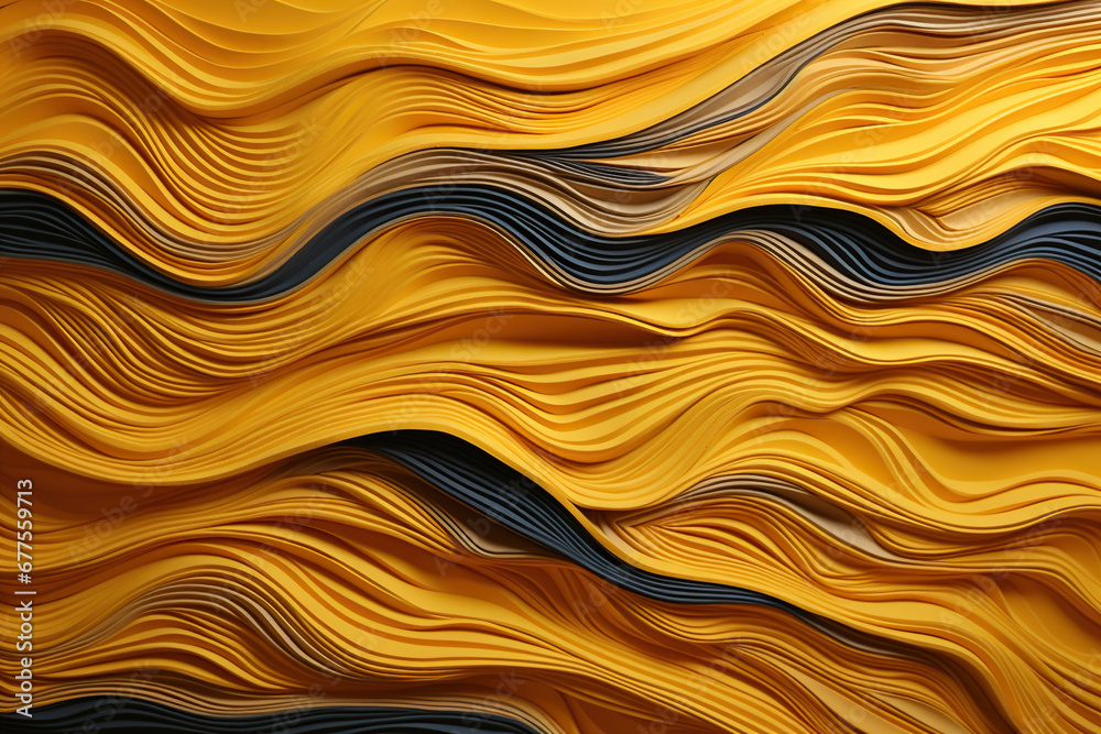 Fototapeta premium Wave patterns with yellow cut paper texture. Abstract background. Generated by artificial intelligence