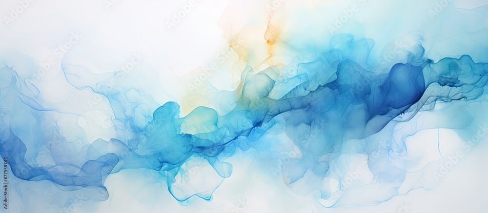 The abstract watercolor painting combines pastel colors with a white and blue background creating a mesmerizing design filled with creativity and textured patterns on the paper framed as a 