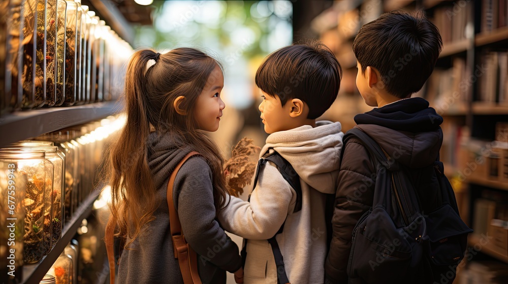 Children in the library in concept of back to school