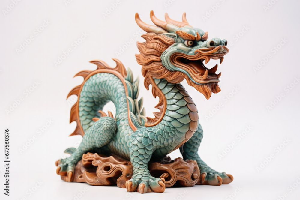 Ceramic dragon statuette symbolising prosperity in Lunar New Year isolated on a white background Ceramic dragon statuette symbolising prosperity in Lunar New Year isolated on a white background