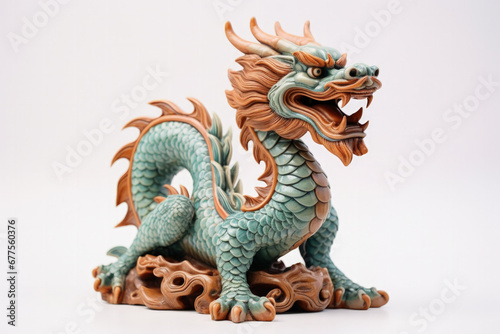 Ceramic dragon statuette symbolising prosperity in Lunar New Year isolated on a white background  © Nataliia