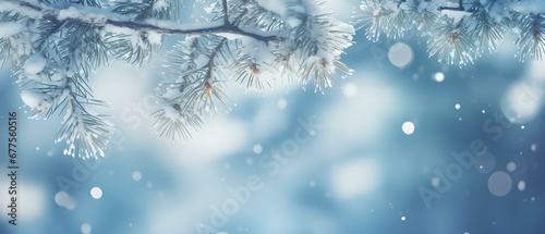Frosty Elegance: Fir Branch Glistening in Snow against Winter Backdrop © Max