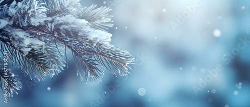Winterzauber: Schneebedeckte Tannenzweige vor weißem Hintergrund – Beitragsbild
