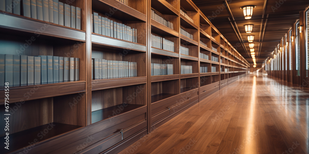 Corridor lined with numerous shelves Corridor lined with numerous shelves