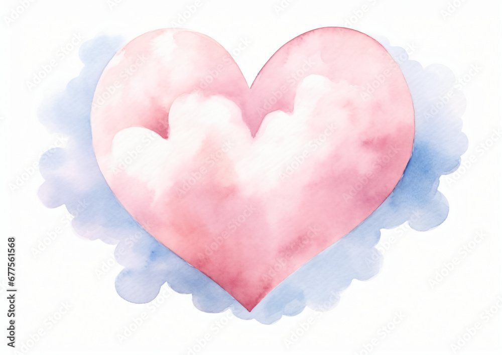 Watercolor Heart Shaped Cloud Clipart isolated on white background