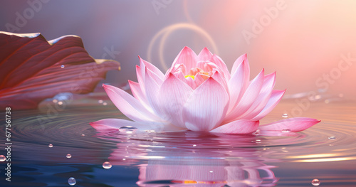a pink lotus flower floating in a water on a clear day photo
