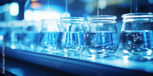 Blue liquid being analyzed in a chemical lab