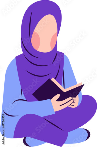 Illustration Of Hijab Woman Reading Book