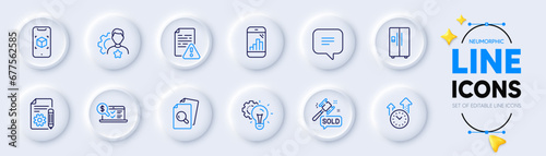 Refrigerator, Time management and Online accounting line icons for web app. Pack of Graph phone, Idea gear, Augmented reality pictogram icons. Instruction manual, Inspect, Documentation signs. Vector