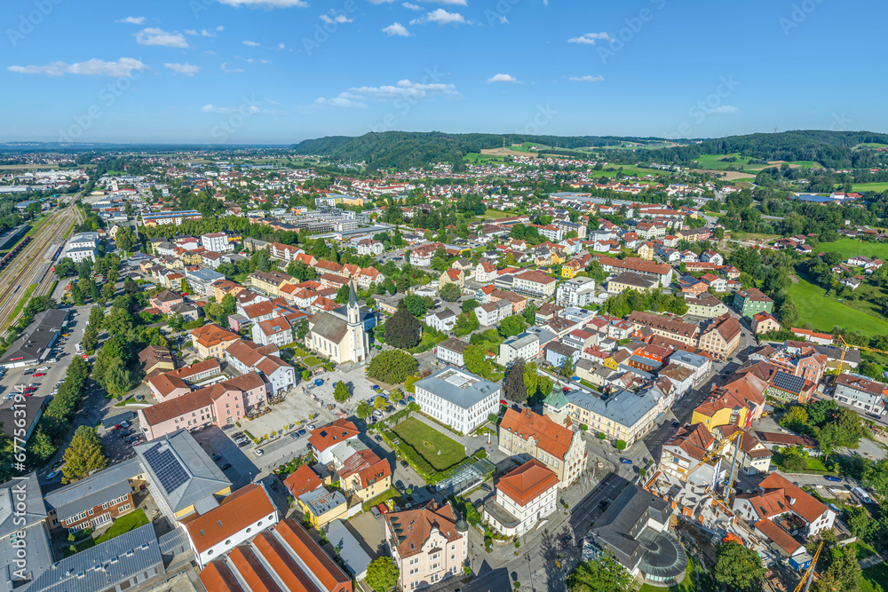 Ausblick über die Innenstadt von Simbach am Inn in Niederbayern