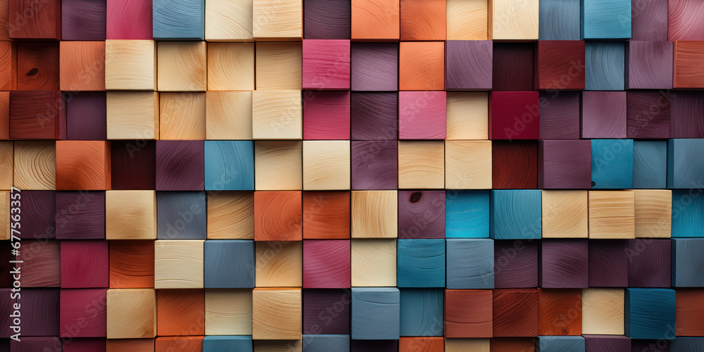 Wall made of wooden blocks in different colors Wall made of wooden blocks in different colors