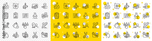 Outline Chemistry flask, Budget accounting and Quick tips line icons pack for web with Chess, Correct checkbox, Report line icon. Edit, Block diagram, Time management pictogram icon. Vector