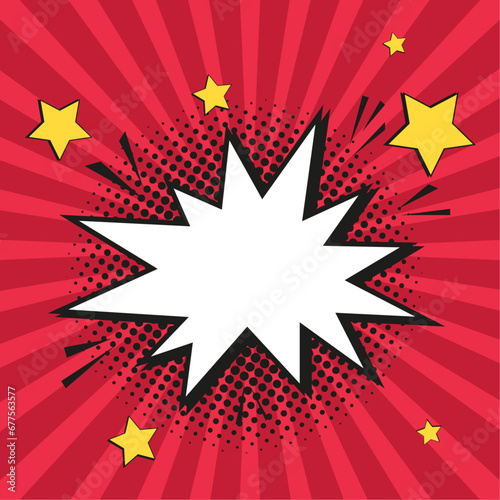 A Retro empty comic bubble and element with stars on black halftone shadows on red and pink background. Vector illustration