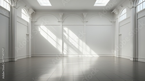 Empty room with white woodle wall and natural light photo