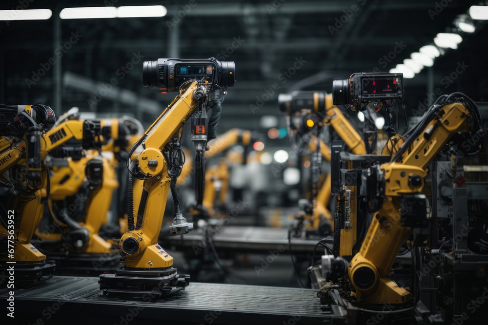 Automated robots machines in a production factory Automated robots machines in a production factory