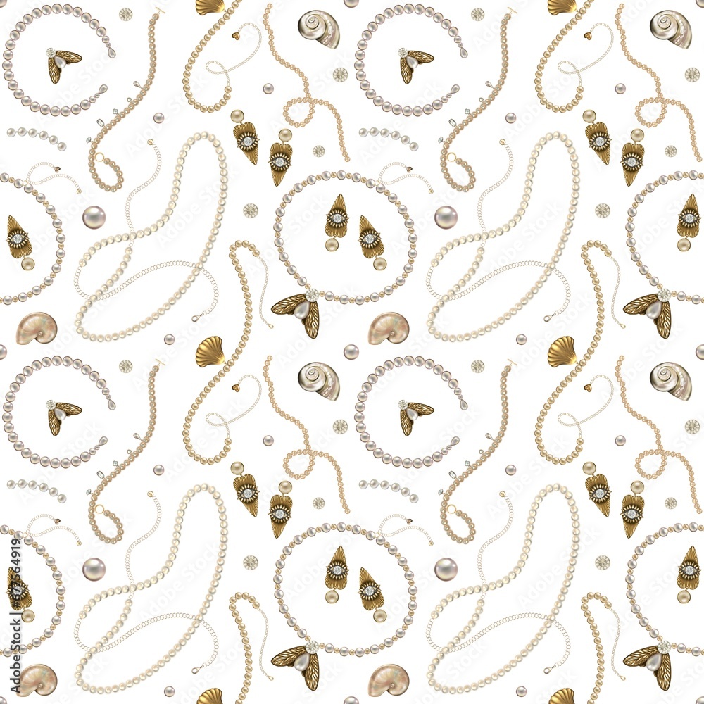 Pearl jewellery illustration. Seamless Pattern