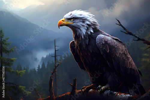 Close up of eagle portrait on dark background © Elena