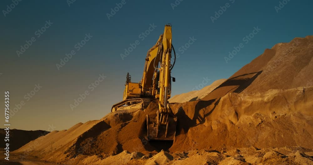 Stockvideon Construction Site On A Hot Sunny Day: Industrial Excavator ...