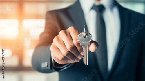 Close-up shot of business person holding a key to success