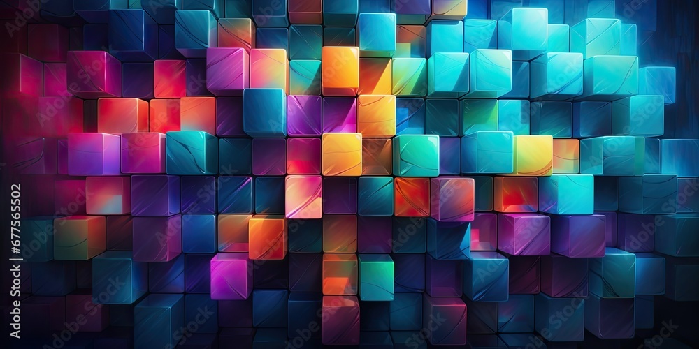 Intriguing and dynamic abstract composition featuring a vibrant array of colorful cubes or squares artfull Intriguing and dynamic abstract composition featuring a vibrant array of colorful cubes or squares artfull
