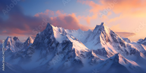 Amazing sunset in snow mountains