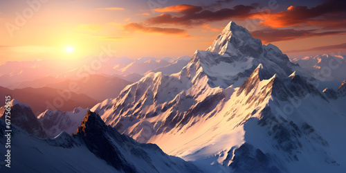 Amazing sunset in snow mountains © Elena
