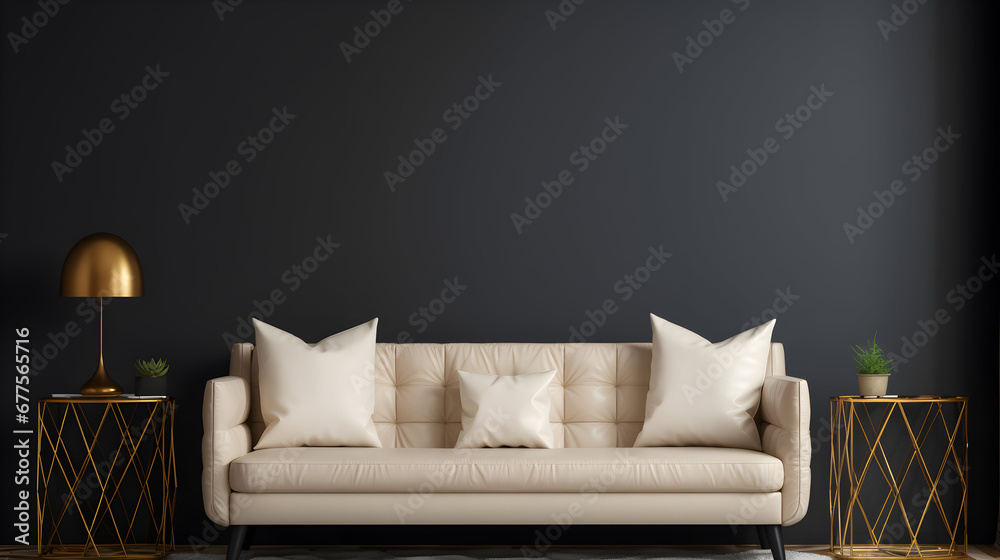 Frame mockup in modern classic living room interior background, 3D render, classic style sofa, dark walls - obrazy, fototapety, plakaty 