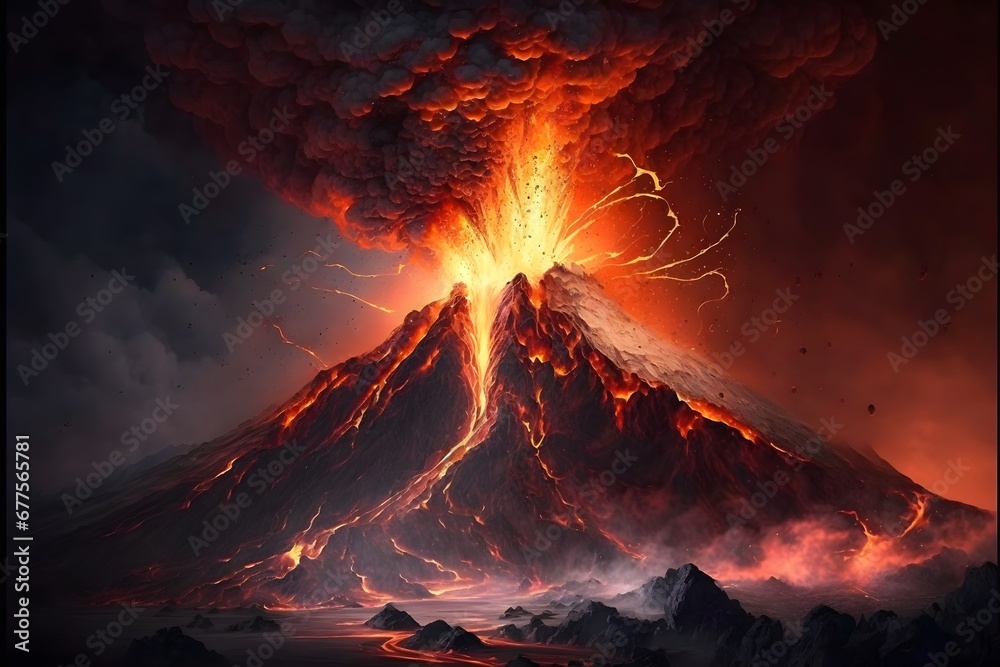 Amazing volcano eruption view