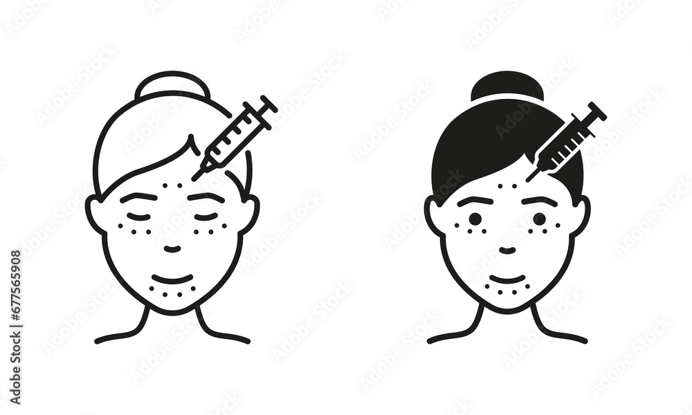 Filler, Acid, Mesotherapy, Anti Aging Procedure Symbol Collection. Woman Facial Injection Line and Silhouette Black Icon Set. Cosmetology Skin Care for Face Pictogram. Isolated Vector Illustration Filler, Acid, Mesotherapy, Anti Aging Procedure Symbol Collection. Woman Facial Injection Line and Silhouette Black Icon Set. Cosmetology Skin Care for Face Pictogram. Isolated Vector Illustration
