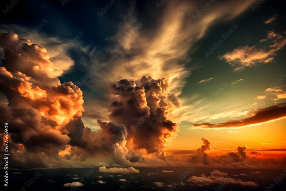 amazing sunrise or sunset sky with colorful clouds
