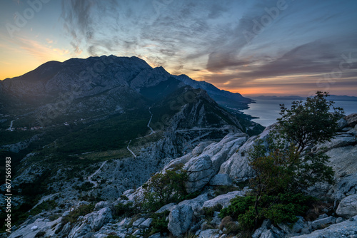 Spectacular sunrise in the mountains of Nature Park Biokovo Dalmatia Croatia