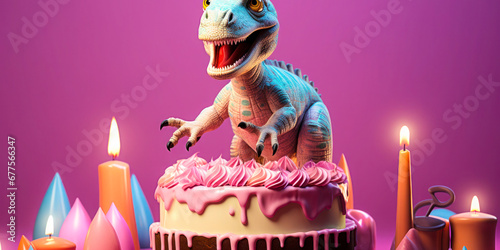 A Girly Pink Backdrop for a Dinosaur Birthday Party: A girly pink backdrop with a cartoon dinosaur is perfect for a birthday party. © Bartek