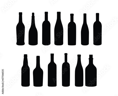 wine bottles silhouette set. various types of liquor ,alcohol ,champagne bottle 