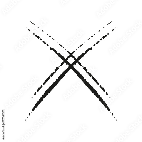 Wild Animal Claw Scratch in Cross Shape. Black Slash Icon, Grunge Texture. Cat Nail Scary Mark. Monster Paw Scribble Trail. Tiger, Bear Scrape. Abstract Design Element. Isolated Vector Illustration