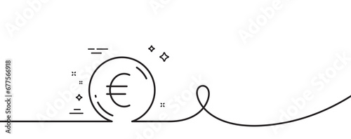 Euro money line icon. Continuous one line with curl. Eur currency sign. Cash coin symbol. Euro money single outline ribbon. Loop curve pattern. Vector photo