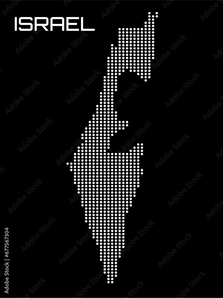 Dotted map of Israel on black background. Vector illustration