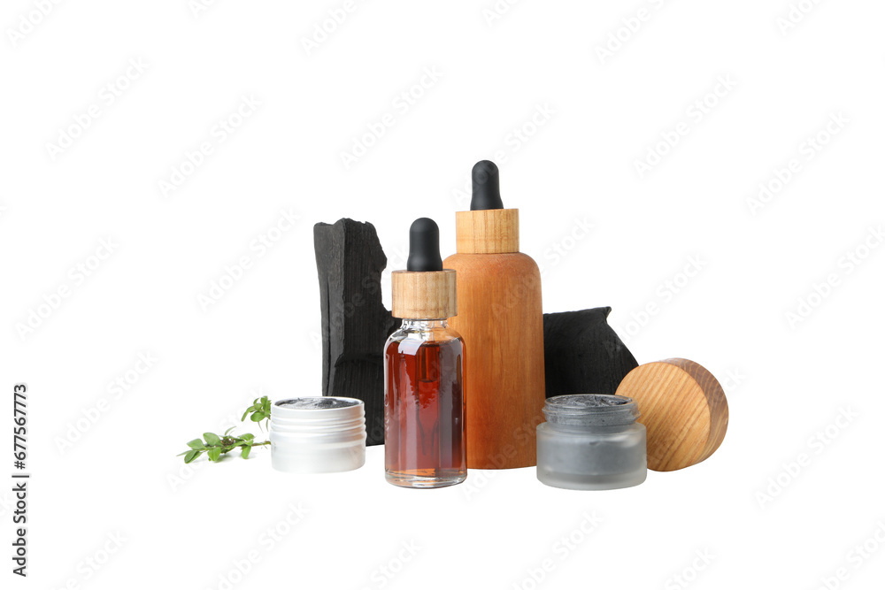 PNG, cosmetics with charcoal, isolated on white background. PNG, cosmetics with charcoal, isolated on white background.