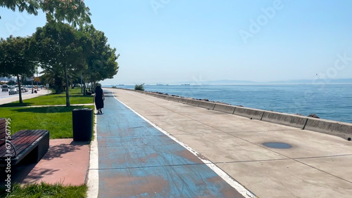 Bike road and walking path in Dragos, Maltepe Coast in Istanbul, Turkey. photo