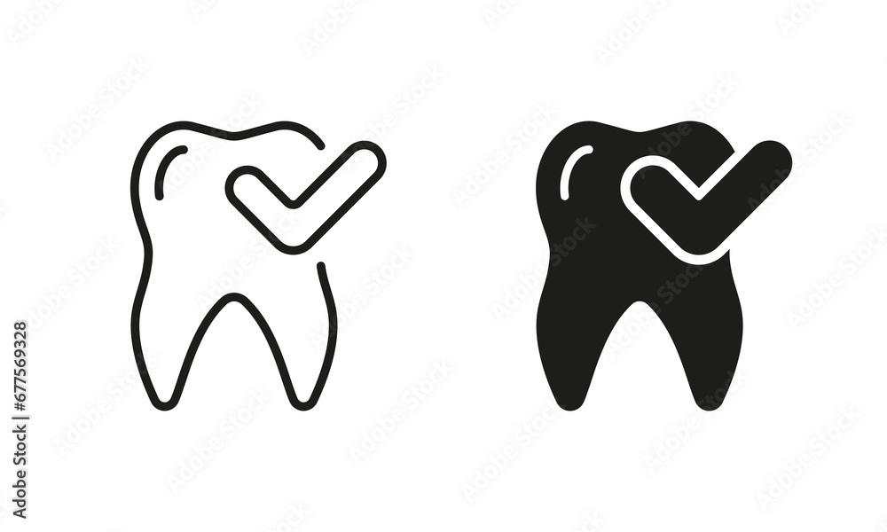 Healthy Teeth Silhouette and Line Icon Set. Tooth with Checkmark Pictogram. Checked Oral Health, Protection and Hygiene. Dental Treatment Black Symbol Collection. Isolated Vector Illustration Healthy Teeth Silhouette and Line Icon Set. Tooth with Checkmark Pictogram. Checked Oral Health, Protection and Hygiene. Dental Treatment Black Symbol Collection. Isolated Vector Illustration