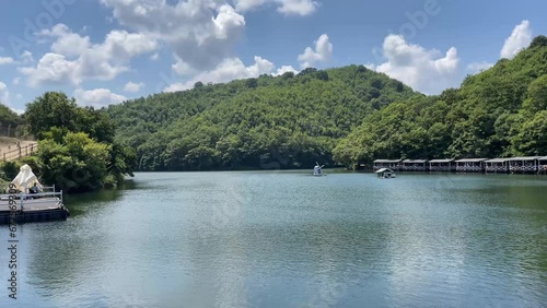 Sakligol - Hidden lake - in Sile district of Istanbul Province, Turkey. Peaceful natural lakeside view. Calming nature photo