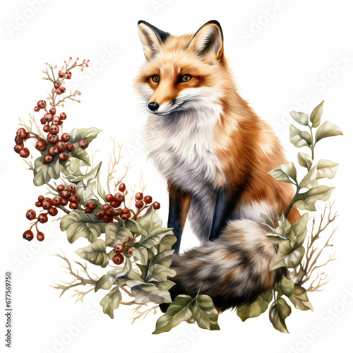 Winter Hedgerow Foxe Clipart isolated on white background