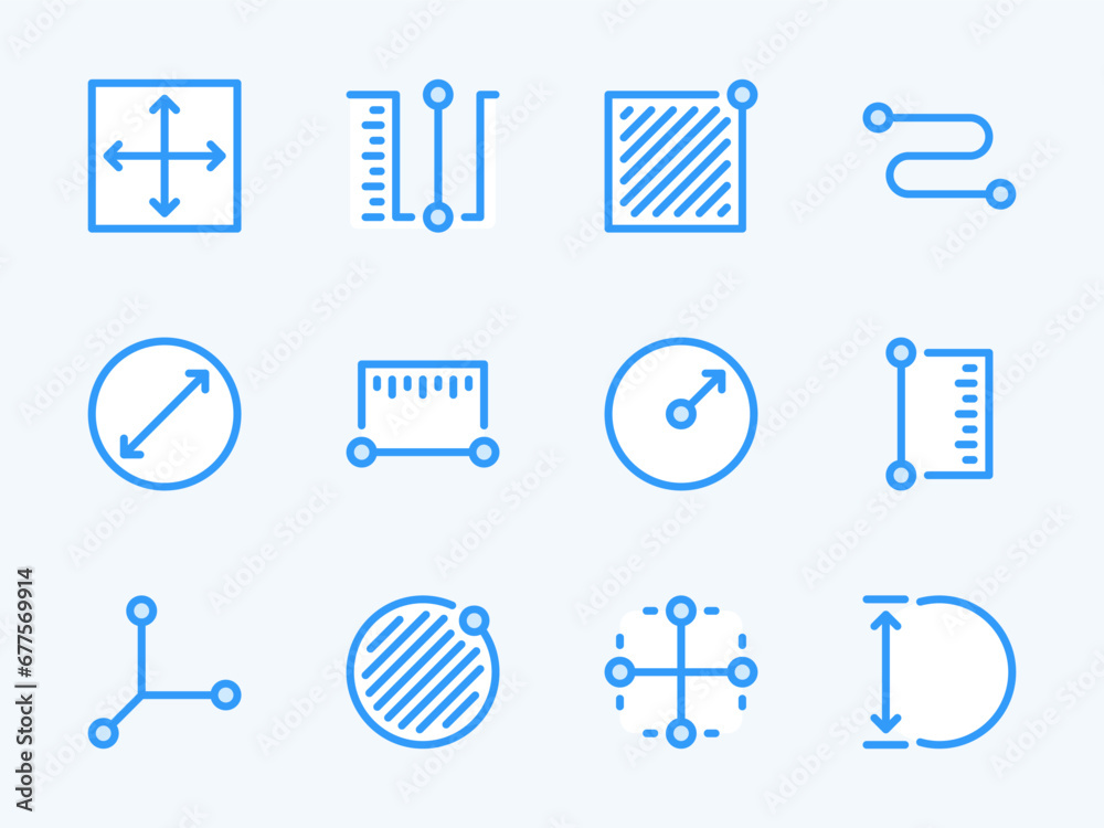 Measurement and Dimension vector line icons. Size and Scale Measure