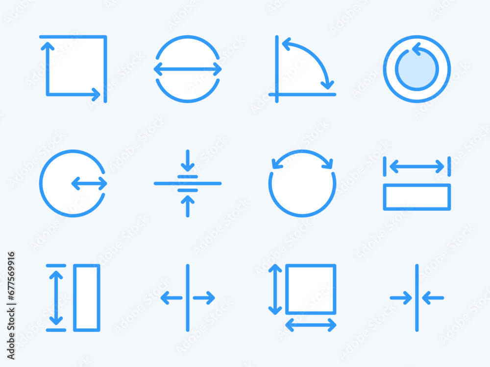 Measurement and Dimension vector line icons. Size and Scale Measure