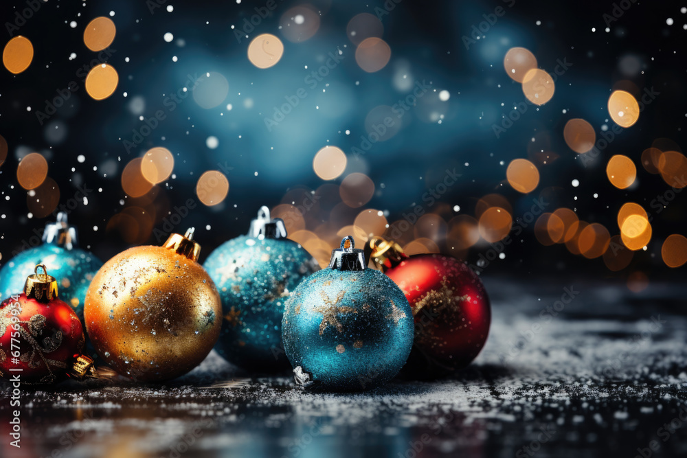 Christmas dark background with colorful holiday evening balls, festive bokeh - New Year concept Christmas dark background with colorful holiday evening balls, festive bokeh - New Year concept