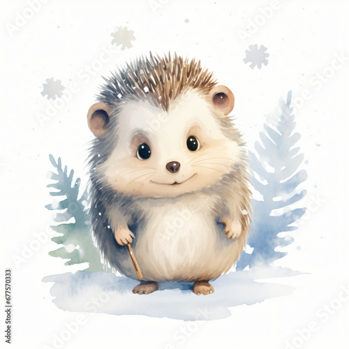 Winter Lawn Hedgehog Clipart isolated on white background