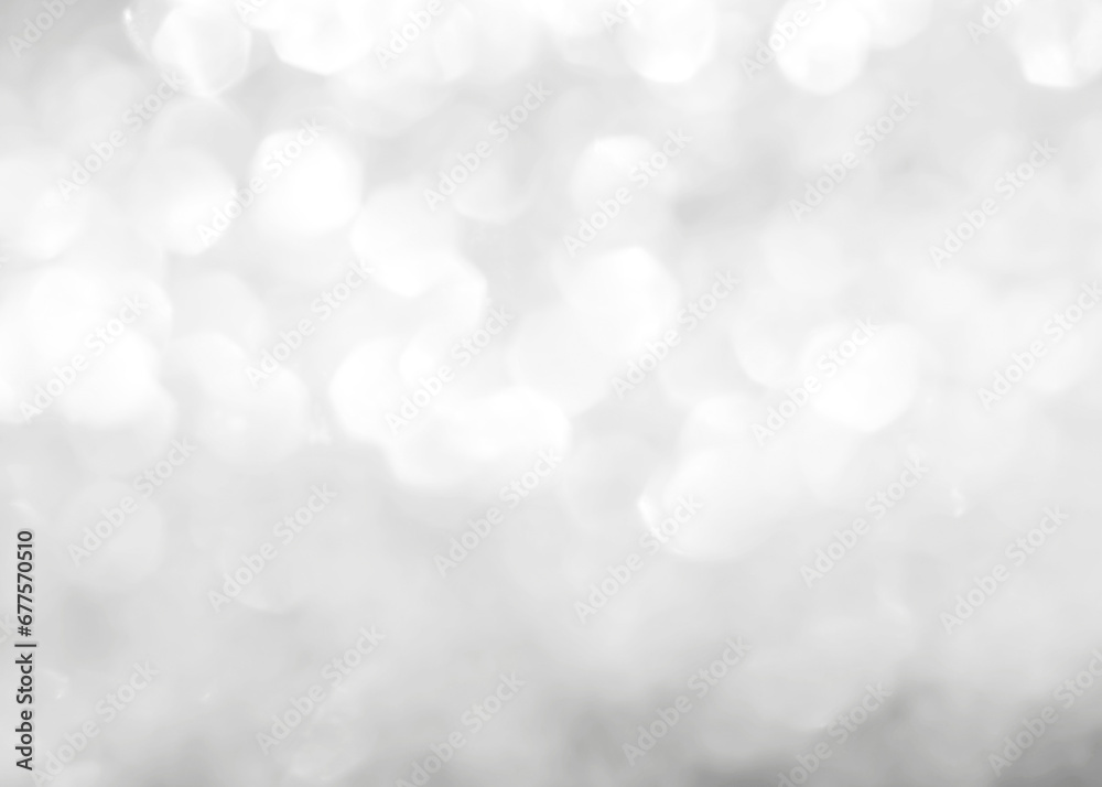 Silver glitter blur background of bright sparkling white light glittering bokeh chandelier illumination for winter Christmas holiday decoration backdrop - obrazy, fototapety, plakaty 
